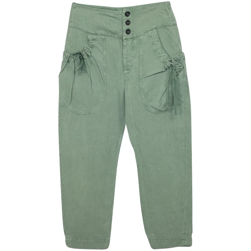 Isabel Marant Etoile Ruched Pocket Cargo Trousers In Green Linen
